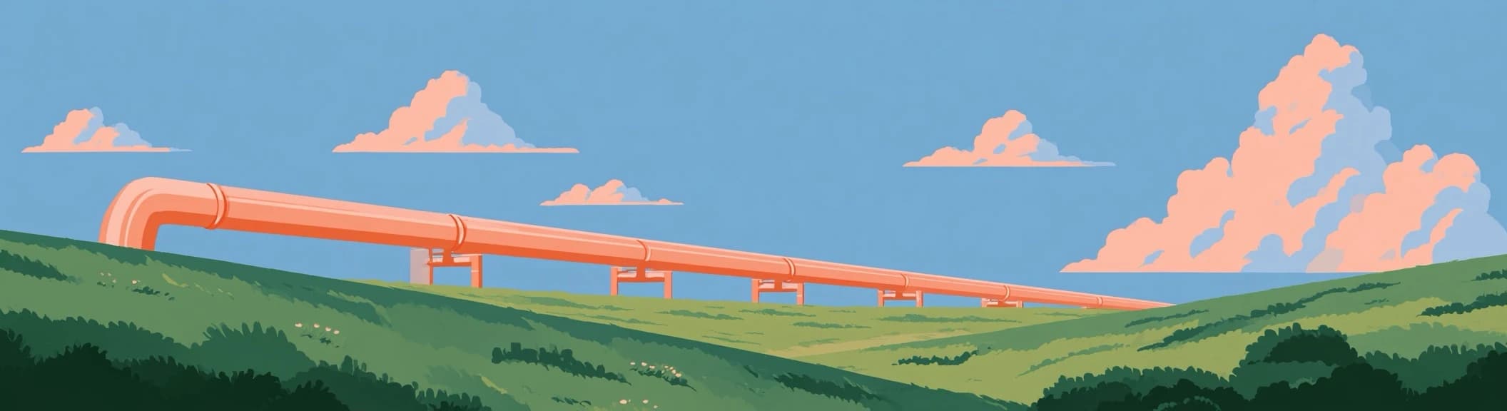 A pipeline running across green hills