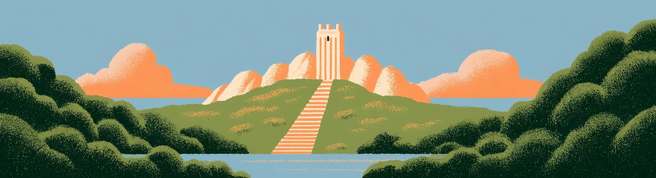 A tower on a hill, reached by a single stair